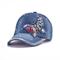 Blue denim baseball cap with colorful rhinestone butterfly and silver rivet studs - 9-Colorful Butterfly-Dark Blue