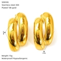 Detail view of 18k gold plated stainless steel hoop earrings with size measurements - Thickened Teardrop Hoop (SE859G)