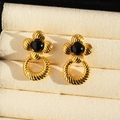 Boucles d'oreilles vintage dorées avec émail noir et détails floraux en spirale chic - Style 6-Noir