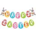 Easter party banner featuring colorful egg-shaped cards with Happy Easter text and bunnies - Happy Easter Letter Banner (Y-00059)