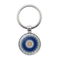 Mandala Flower of Life glass dome keychain with dark blue kaleidoscope pattern - Style 7 / Silver