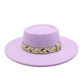 Classic lavender wool felt boater hat with a flat wide brim and geometric woven band - M (56-58cm) / Taro Purple