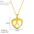 Gold plated stainless steel heart necklace with letter A pendant and size specifications - Letter A Style (S-P151-A)