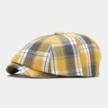 Détail de la texture à carreaux jaune et gris sur une casquette gavroche vintage - M (56-58cm) / Couleur 1
