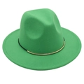 Texture détaillée du chapeau fedora en laine verte avec ruban métallique or et noir - M (56-58cm) / Vert Herbe