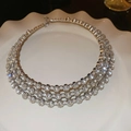 Luxury triple-layer necklace with sparkling round diamonds on an elegant white ceramic plate - Chain Only / 54# Silver 3-Row Choker