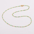 18-inch golden stainless steel necklace featuring green enamel lip charms and lobster clasp - Gold + Grass Green Enamel