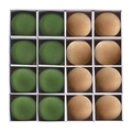 Set of 16 flocked Christmas ball ornaments in green and tan for tree decoration - Style Six (Green, Brown Yellow)
