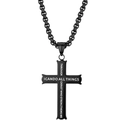 Collana con pendente a croce nera in acciaio inossidabile con scritte bianche e catena - Nero