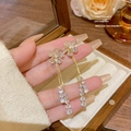 Sparkling S925 silver needle tassel earrings in gold finish with diamonds and pearls - Gold Five-petal Flower Tassel (E0050)