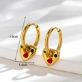 Gold hoop earrings featuring red enamel hearts, size 1.9cm by 1.4cm, minimalist design - Gold Red Green Enamel Heart (ER-1136)