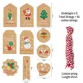 50pcs Kraft paper Christmas gift tags set with assorted holiday patterns and twine - Style D (10 Patterns) / 50 Tags + 50 Cotton Ropes