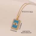 Collier en acier inoxydable avec pendentif œil maléfique bleu et cristaux - 6# Carré Bleu