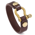 Bracciale punk da uomo in pelle marrone scuro con fibbia a ferro di cavallo in ottone - Marrone