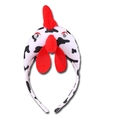 Creative plush animal headband featuring a rooster crest and black white cow spotted pattern - Spotted Chicken