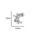 Silver flower cartilage stud earring with cubic zirconia petals and heart charm - 10# / Silver