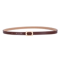 Women's slim dark brown PU leather belt featuring a classic golden oval metal pin buckle - Coffee