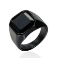 Chevalière vintage pour hommes en acier titane noir avec une grande pierre facettée - Base Noire Pierre Noire
