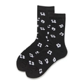 Women's black cotton mid-calf socks with white floral knit pattern in a soft casual style - One Size (EU 35-39) / Black and White Floral