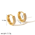 Boucles d'oreilles créoles en acier titane plaqué or 18k avec double rangée de zircons - Huggies Géométriques à Double Rangée Dorés 15mm (TE60065-16)