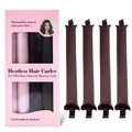 Detail view of four dark brown satin heatless hair curlers in a pink packaging box - Boxed (4 Pcs) / Coffee