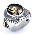 Anello punk vintage in acciaio inossidabile argento con mani in preghiera dorate e croce - US 7 / Stile Mani in Preghiera Bicolore (07412)