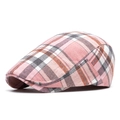 Pink and grey plaid newsboy beret hat with classic British checkered pattern for summer - Pink