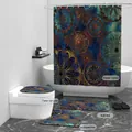 Blaues Boho-Badset mit Mandala-Muster inklusive Duschvorhang und Badematten-Set - 90x180cm Einzelner Duschvorhang / Geometrischer Kreis-3