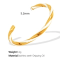 Golden and white twisted 18K gold plated stainless steel open bangle bracelet - White Enamel Gold Cuff Bracelet