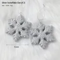 Set of two silver snowflake Christmas tree hanging ornaments with pearls and glitter - 2 Pcs/Set / Silver Snowflake