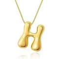 Puffy 18k gold plated balloon letter H pendant with sleek snake chain necklace - Letter H