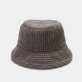 Deep gray plush stripe bucket hat for winter made of thick fleece fabric - M (56-58cm) / Gray