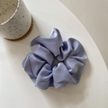 Lavender satin scrunchie with a glossy silk texture for elegant hairstyles - Blue