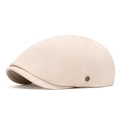 Light beige linen ivy cap with a vintage metal W emblem on the side for men - Adjustable / Beige
