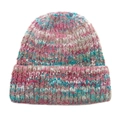 Close-up of colorful mixed knit beanie featuring pink, blue, and grey chunky yarn textures - M(54-60cm) / Pink Blue Grey White Mixed (1#)
