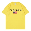Bright yellow cotton T-shirt with black Freedom print and USA flag design - Yellow