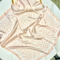 Pink and white checkerboard silk square scarf with 3D wave pattern for women - Pink