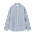 Camisa clásica de popelina a rayas azul claro con manga larga y cuello de solapa plano - XS / Rayas Azul Claro