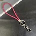 Close-up of sparkling pink rhinestone lanyard with high-quality silver metal clasp - 6mm Rhinestone Pendant / Rose Red (K3131)