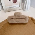 Plush light brown rectangular hair claw clip with faux fur finish for women - Camel