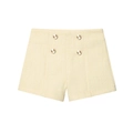 Light yellow tweed shorts with golden metal buttons and woven texture for women - XS / Shorts