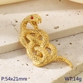 Golden zodiac snake pendant in 18k gold finish with red gem eyes and scale texture - Extended Snake Style (KP116038-MZOZ)