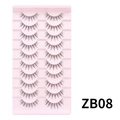 ZB08 10 pairs natural false eyelashes with thin clear fish line band on pink tray - Thick Lengthened Style (ZB08)