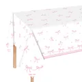 Close-up of waterproof rectangle tablecloth with pink bows and star patterns - Bowknot Tablecloth