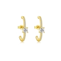 Elegant gold S925 silver C-shaped stud earrings with square white diamond setting - 925 Silver / 18k Gold (White Stone)