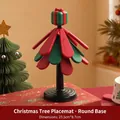 Christmas tree shaped heat-resistant silicone coaster set with green and red petals - Round Base [Gift Box Style]