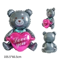 Gray bear aluminum foil balloon with Love you pink heart 105.5x66.5cm for weddings - Hugging Heart Love You Teddy Bear Grey