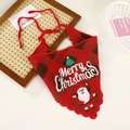 Handmade red crochet Christmas bandana with Merry Christmas embroidery and tree patterns - Santa Claus Red