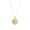 Vintage gold stainless steel coin necklace with embossed December birth flower pendant - October - Marigold