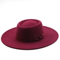 Detail of burgundy wool felt fedora with 9.5cm wide brim and matching grosgrain ribbon bow - M (56-58cm) / Burgundy